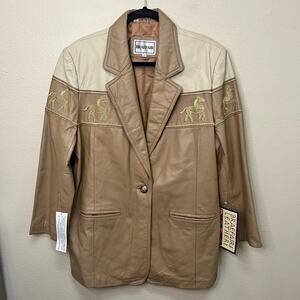 NWT Vintage Braefair Leather Tan Jacket Size 14